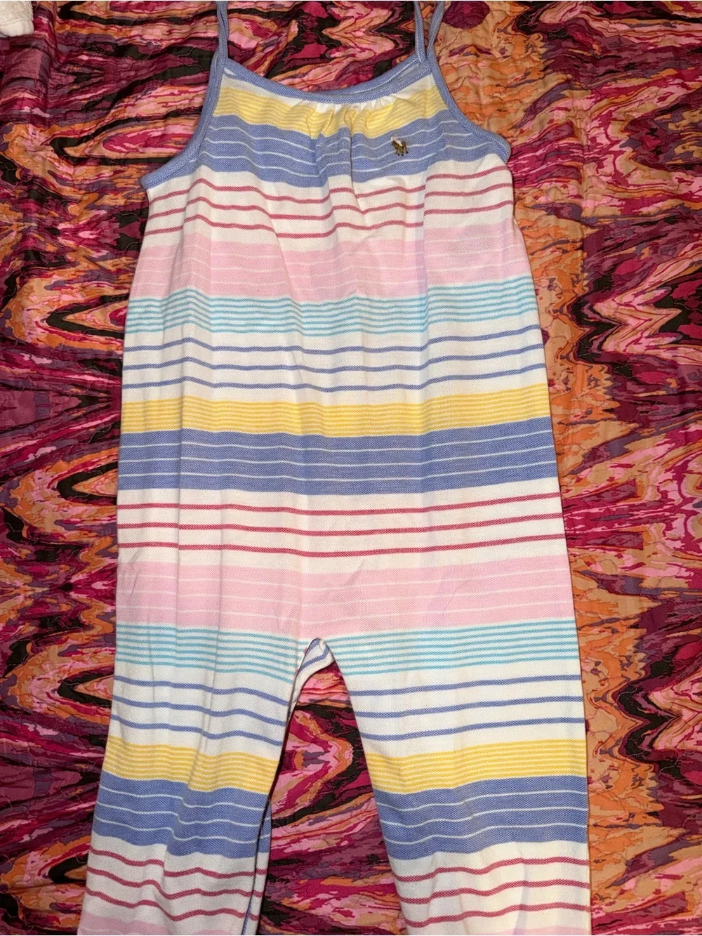 🎀 Ralph Lauren Girls Striped Sleeveless Romper | Pastel Rainbow